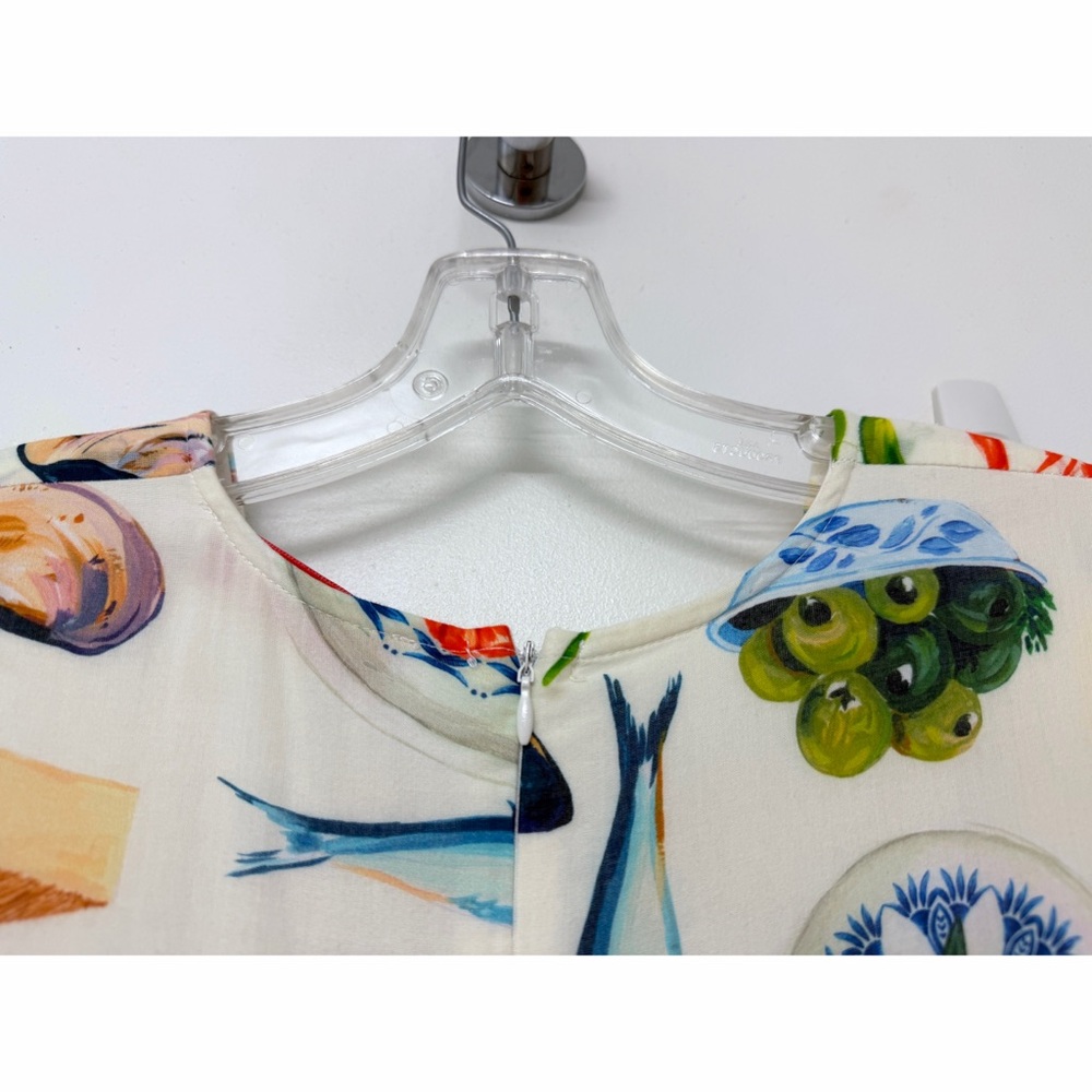 Lisa Says Gah Grace Food Print Midi Dress Tapas Ivory Lemon Olive Fruit XS - Picture 9 of 16